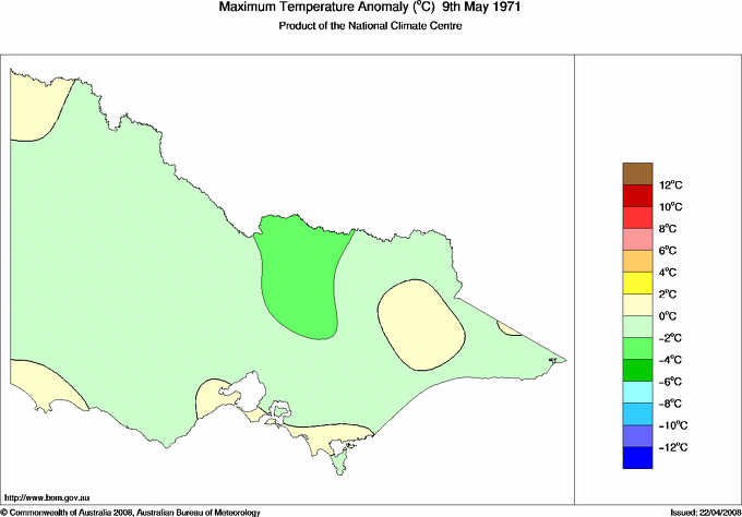 Daily maximum temperature anomaly for Victoria