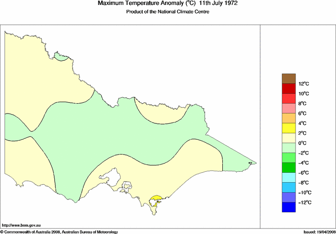 Daily maximum temperature anomaly for Victoria