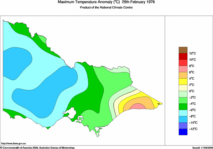 Daily maximum temperature anomaly for Victoria