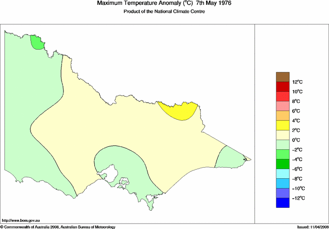 Daily maximum temperature anomaly for Victoria