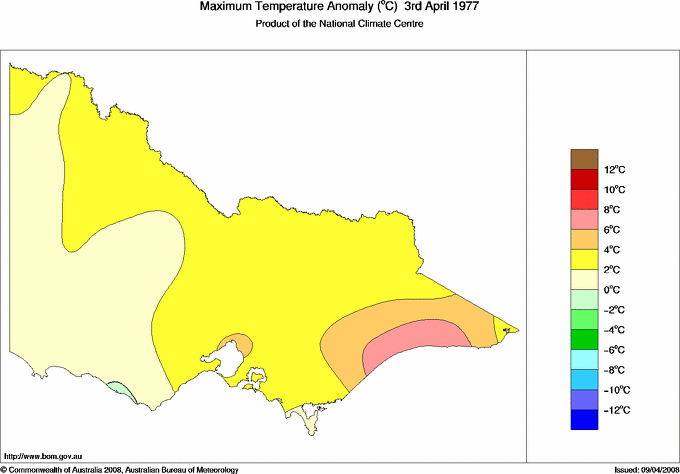 Daily maximum temperature anomaly for Victoria
