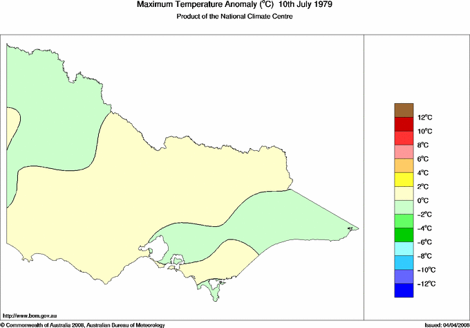 Daily maximum temperature anomaly for Victoria