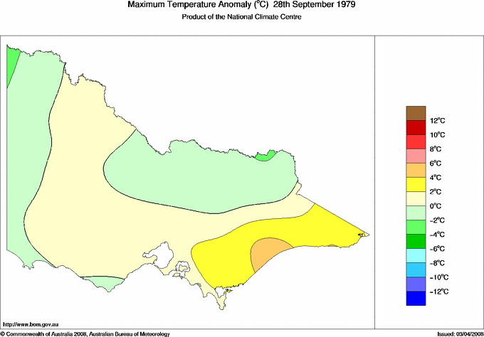 Daily maximum temperature anomaly for Victoria