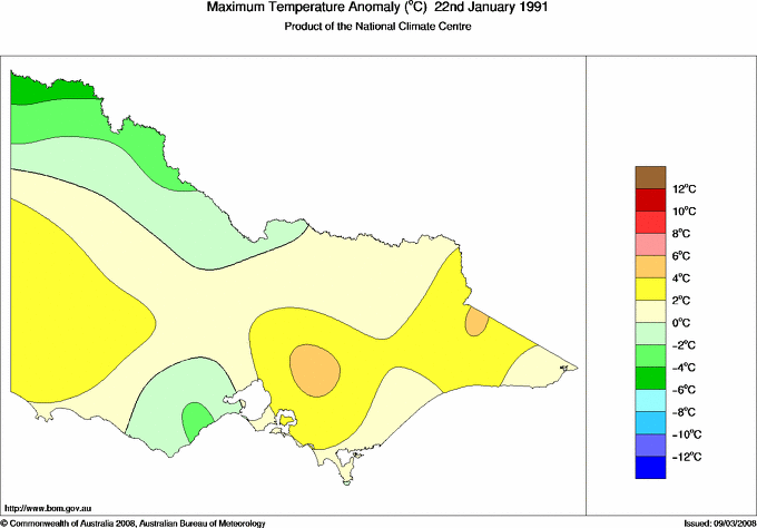Daily maximum temperature anomaly for Victoria