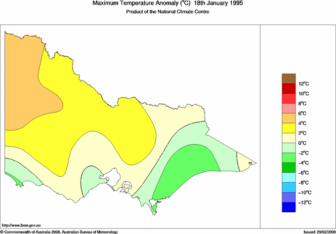 Daily maximum temperature anomaly for Victoria