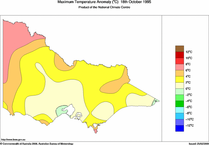 Daily maximum temperature anomaly for Victoria