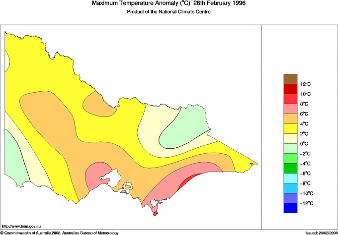 Daily maximum temperature anomaly for Victoria