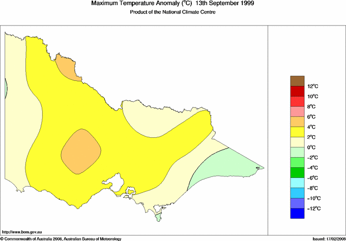 Daily maximum temperature anomaly for Victoria