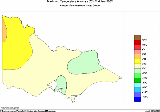 Daily maximum temperature anomaly for Victoria