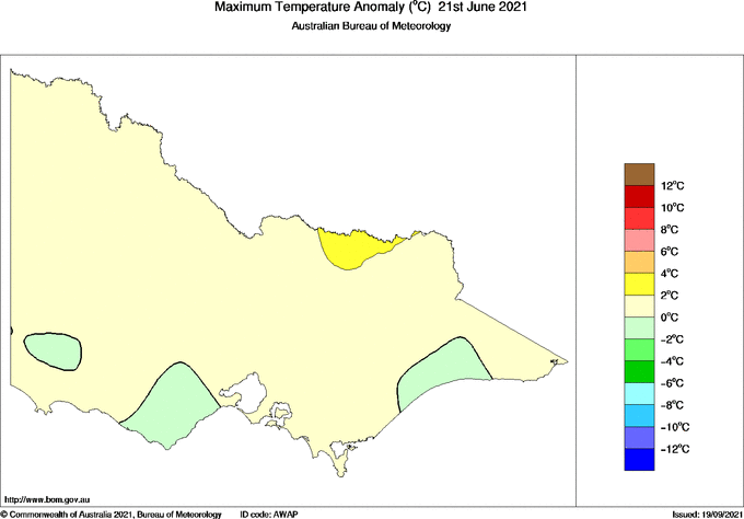 Daily maximum temperature anomaly for Victoria