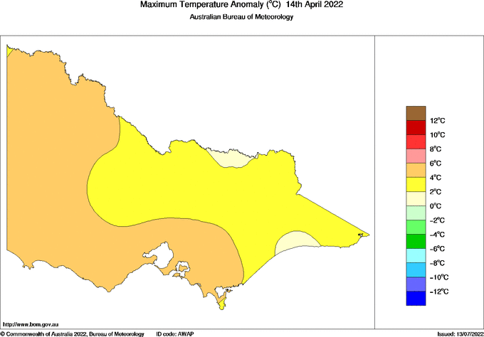 Daily maximum temperature anomaly for Victoria