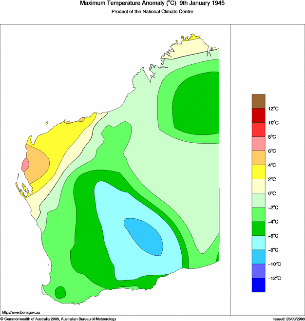 Daily maximum temperature anomaly for Western Australia
