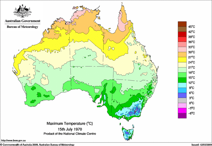 Daily maximum temperature for Australia