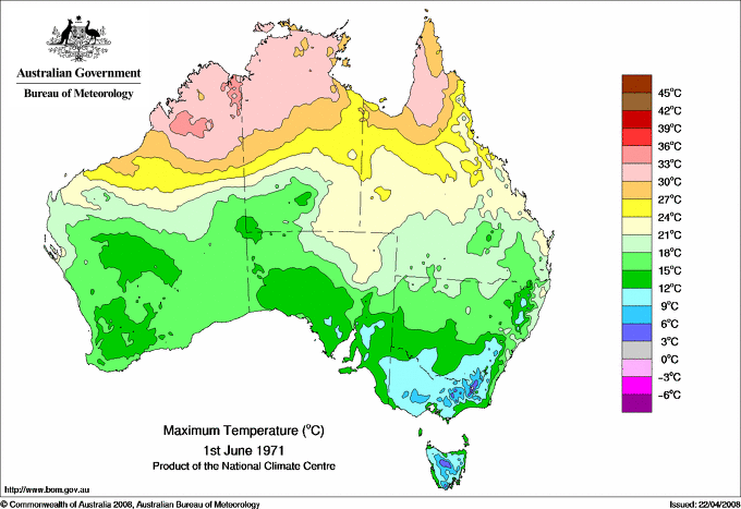 Daily maximum temperature for Australia