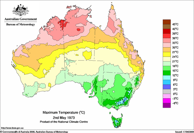 Daily maximum temperature for Australia
