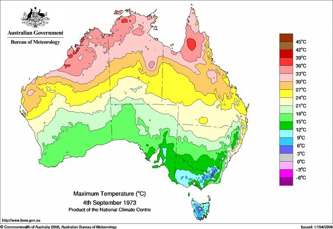 Daily maximum temperature for Australia