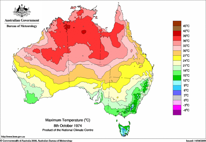 Daily maximum temperature for Australia