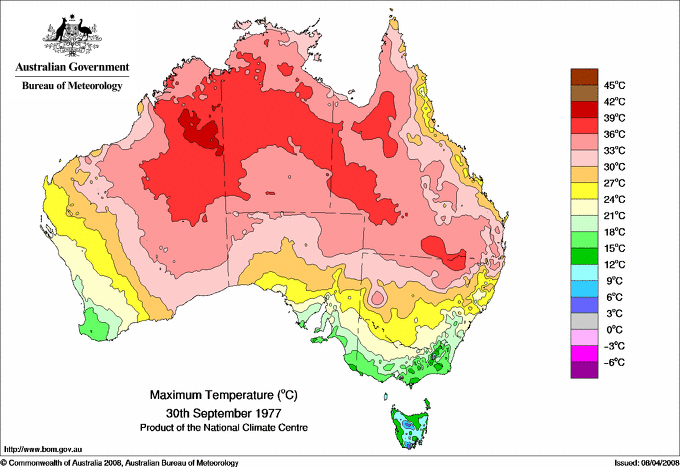 Daily maximum temperature for Australia
