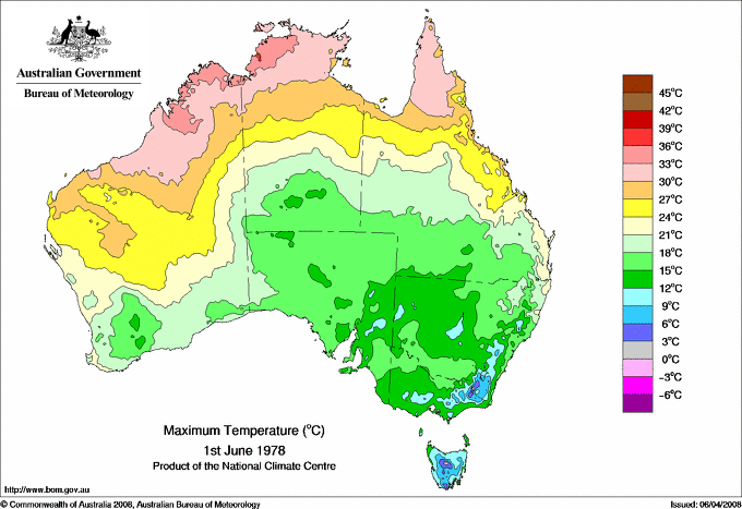 Daily maximum temperature for Australia
