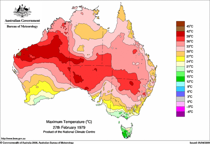 Daily maximum temperature for Australia