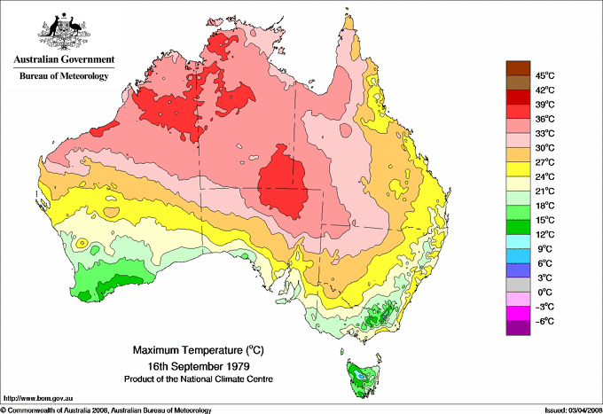 Daily maximum temperature for Australia