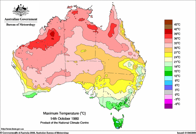 Daily maximum temperature for Australia