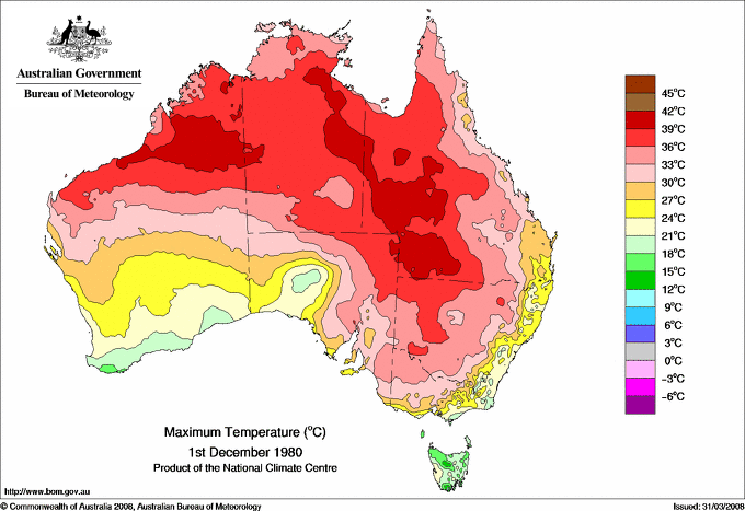 Daily maximum temperature for Australia