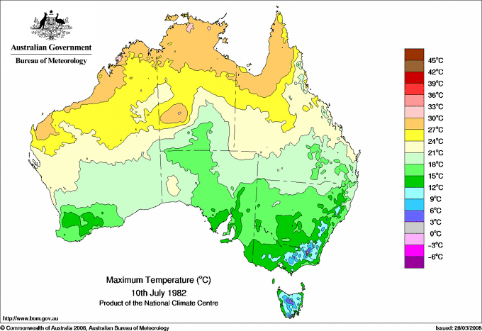 Daily maximum temperature for Australia