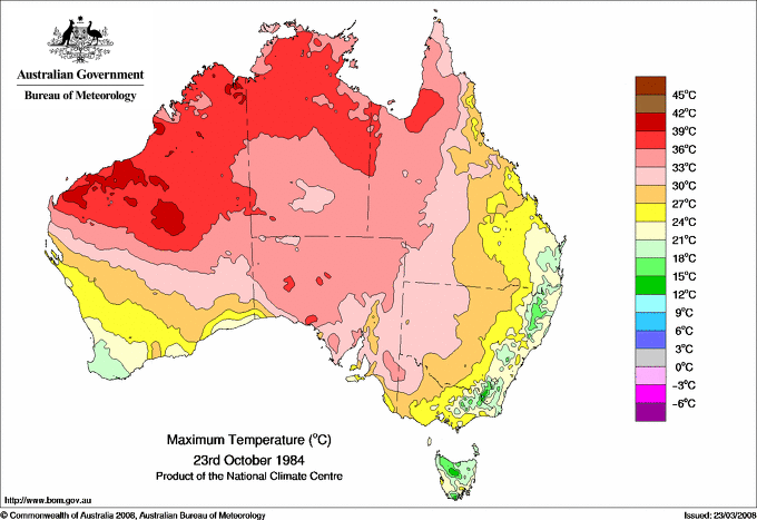 Daily maximum temperature for Australia
