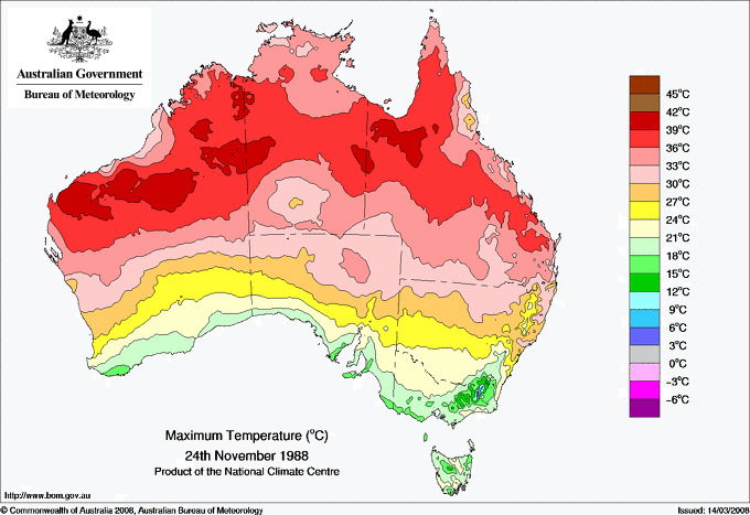Daily maximum temperature for Australia