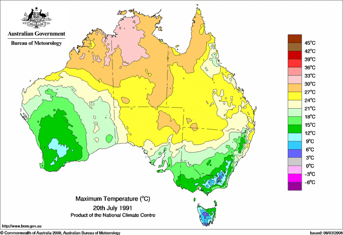 Daily maximum temperature for Australia