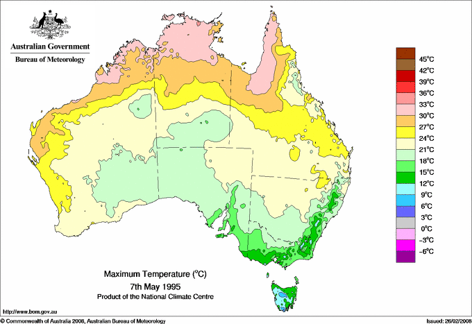 Daily maximum temperature for Australia