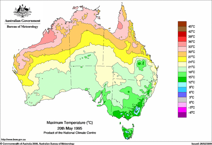 Daily maximum temperature for Australia