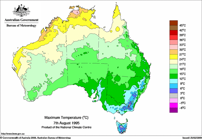 Daily maximum temperature for Australia