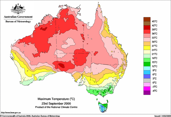 Daily maximum temperature for Australia