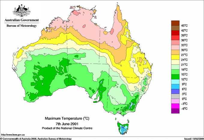 Daily maximum temperature for Australia