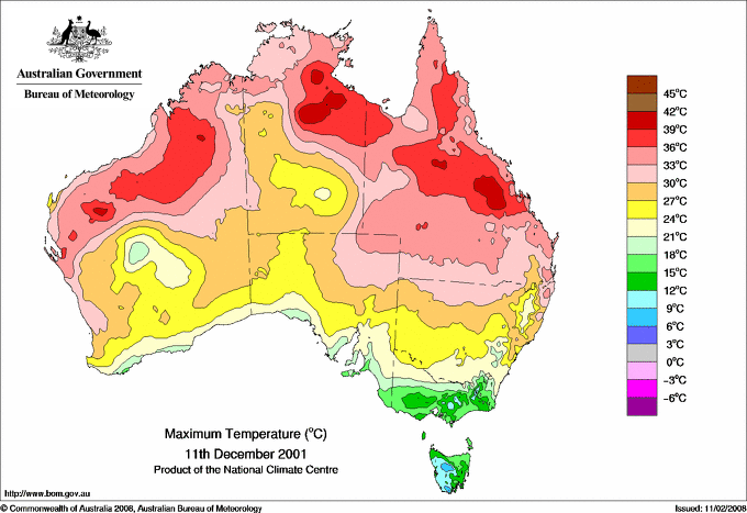 Daily maximum temperature for Australia