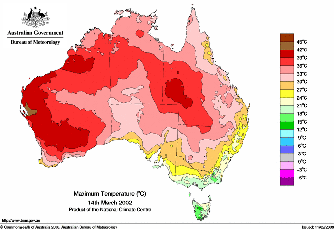 Daily maximum temperature for Australia