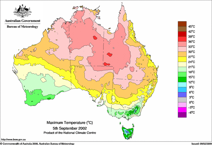 Daily maximum temperature for Australia