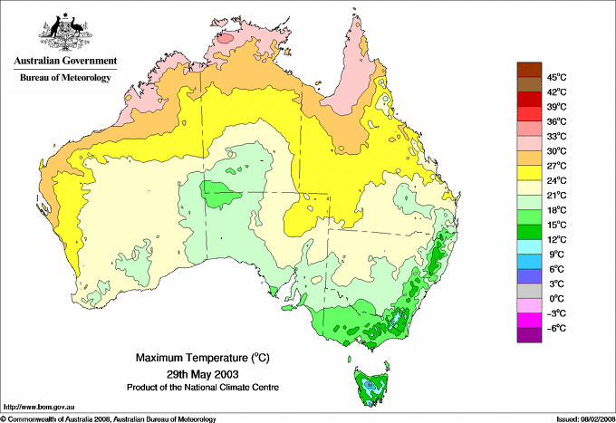 Daily maximum temperature for Australia