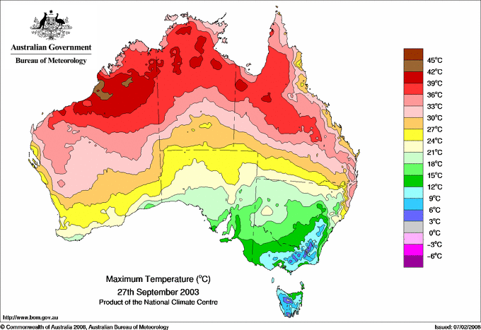 Daily maximum temperature for Australia