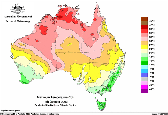Daily maximum temperature for Australia