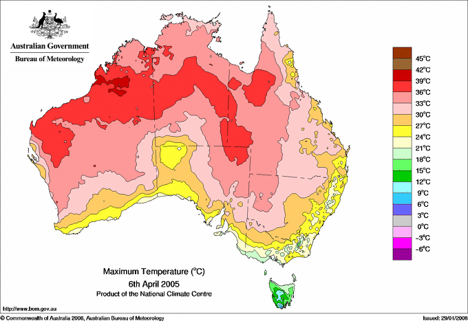 Daily maximum temperature for Australia