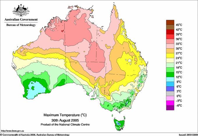 Daily maximum temperature for Australia