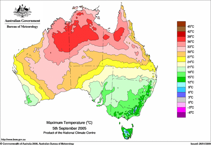 Daily maximum temperature for Australia
