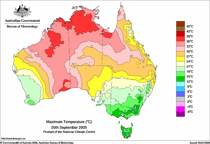 Daily maximum temperature for Australia