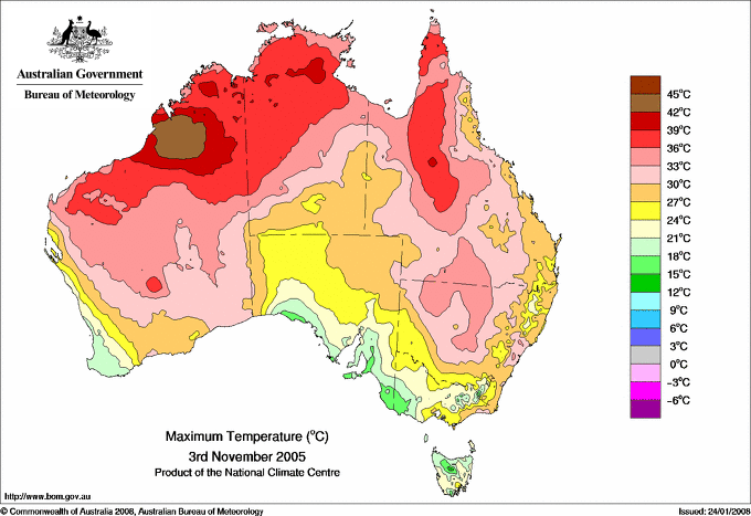 Daily maximum temperature for Australia