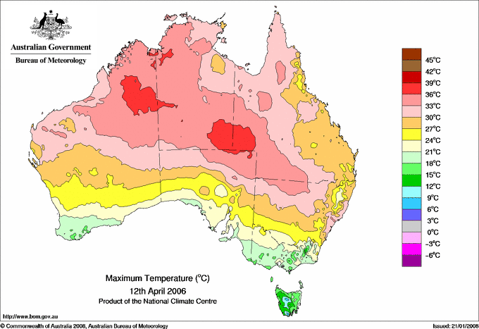 Daily maximum temperature for Australia