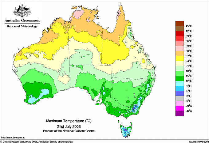 Daily maximum temperature for Australia