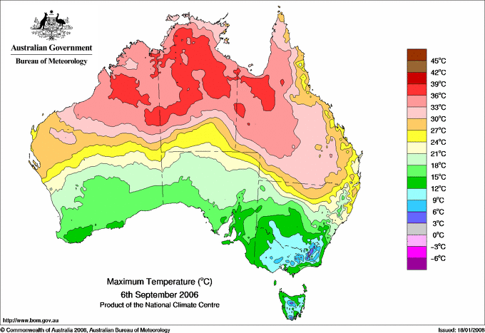 Daily maximum temperature for Australia